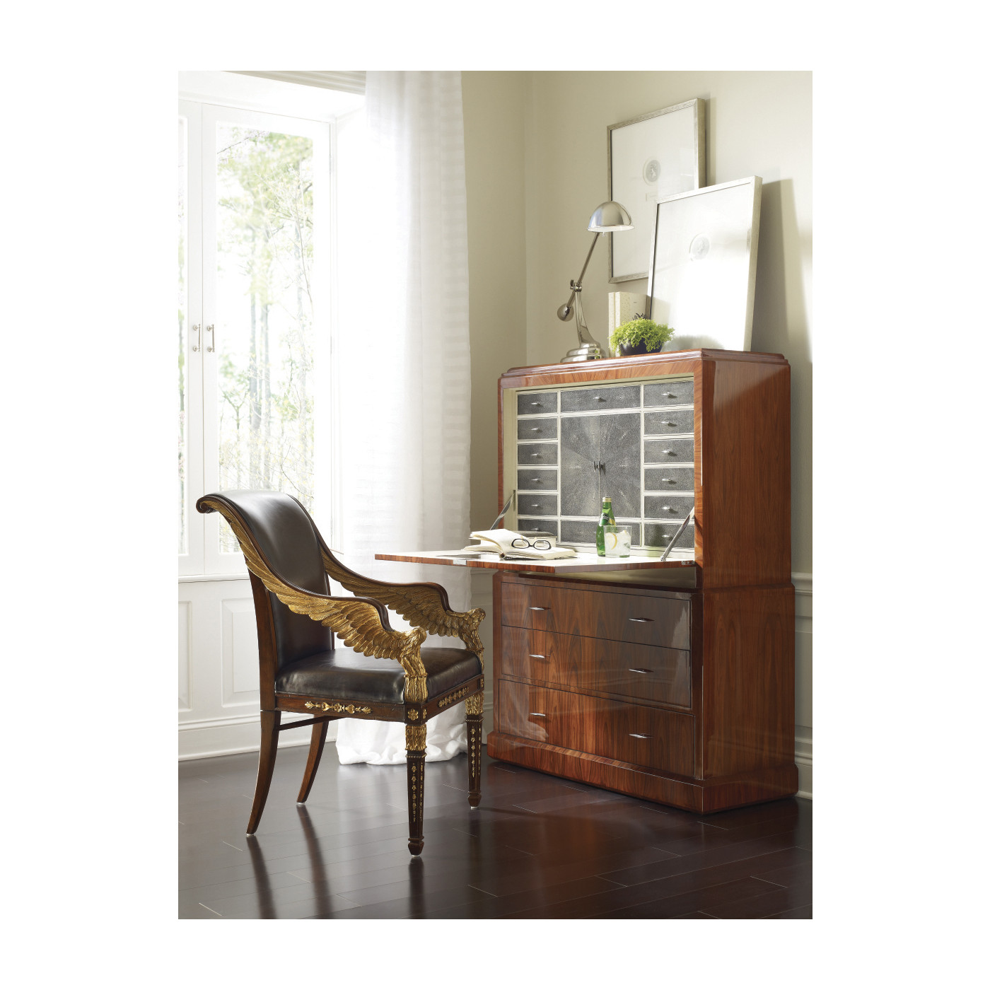 Art Deco Satin Secretaire with Brass