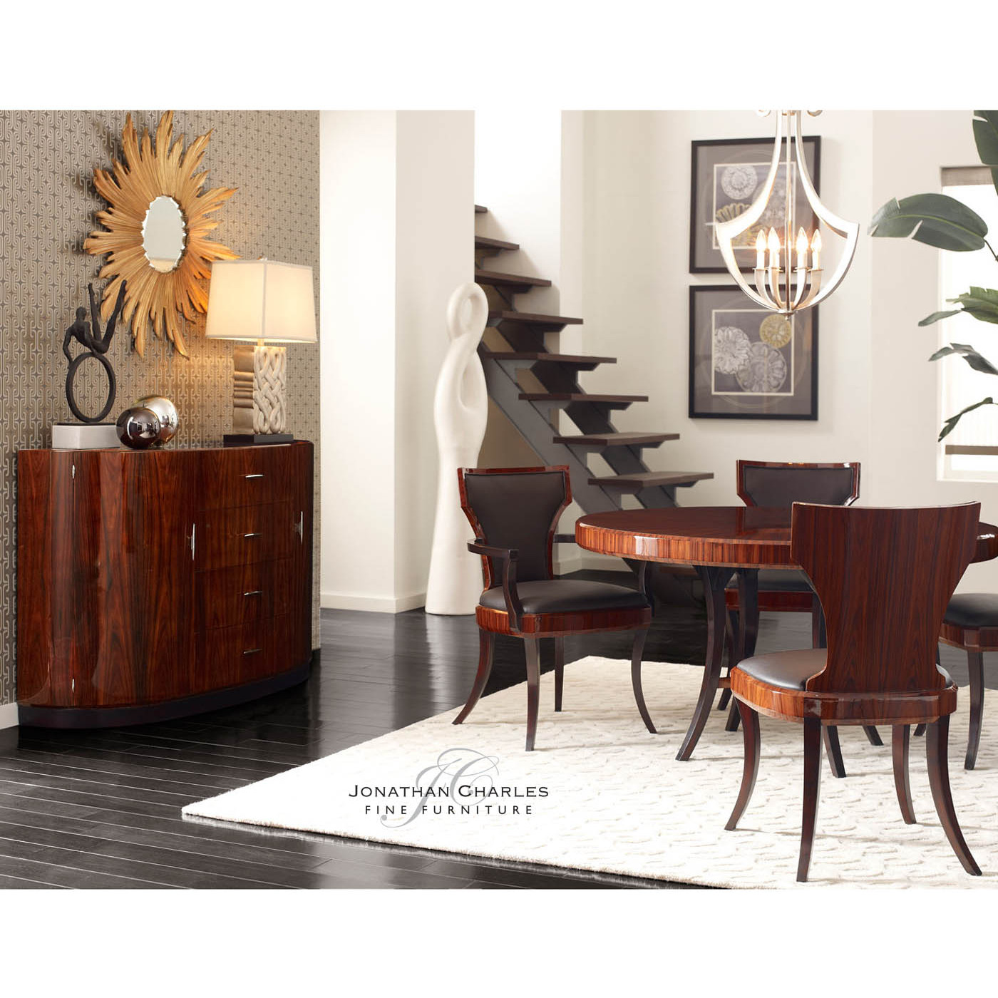 Art Deco demilune sideboard with stainless steel (High lustre)