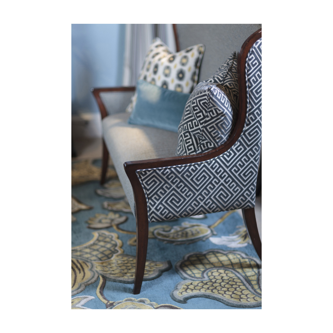 High Curved Back Upholstered Settee