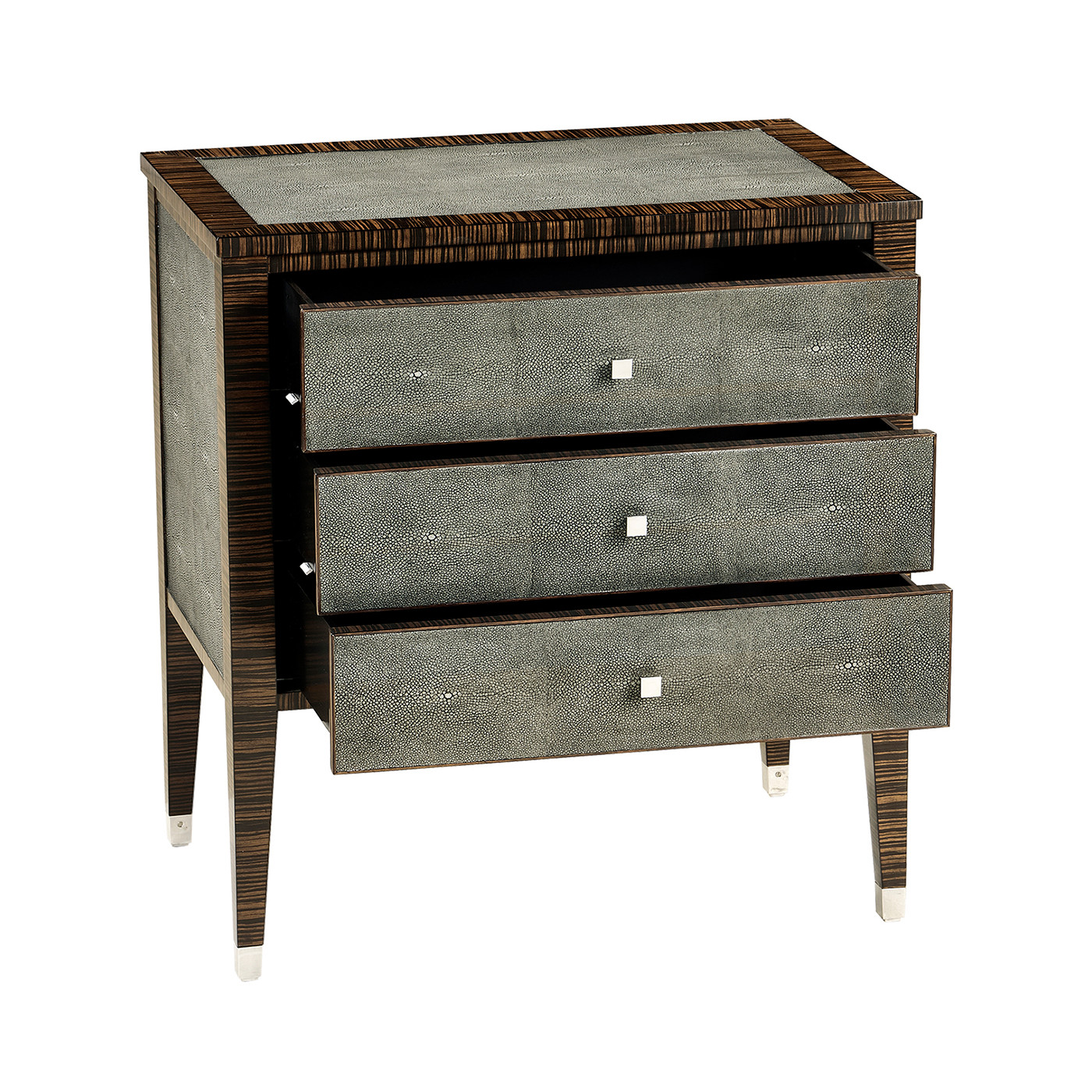 Faux Macassar Ebony & Anthracite Faux Shagreen Bedside Chest of Drawers