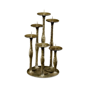 Textured Brass Six Branch Candlestick