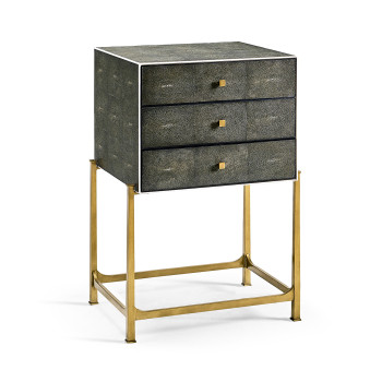 Anthracite Faux Shagreen & Gilded High Chest of Drawers