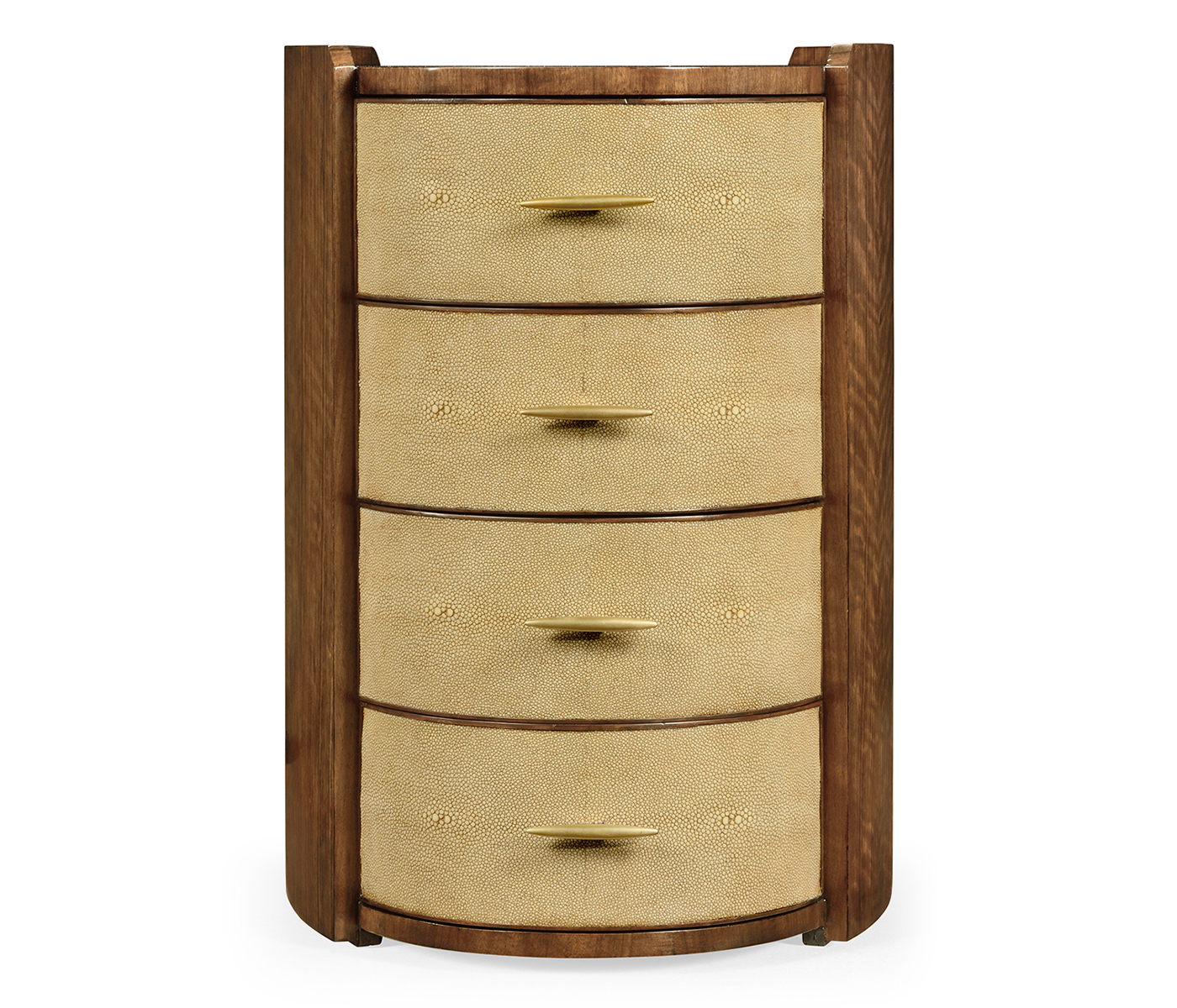 Ivory Shagreen Oval Bedside Chest of Drawers with Brass
