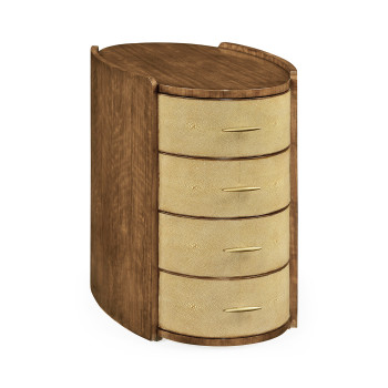 Ivory Shagreen Oval Bedside Chest of Drawers with Brass