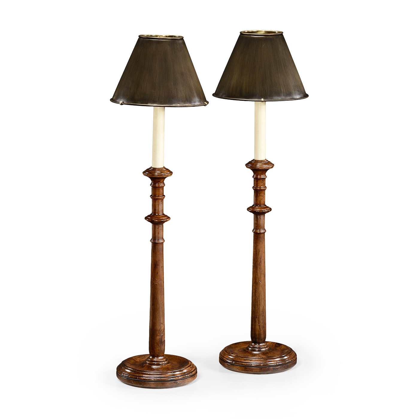 Pair of Walnut Candlestick Lamps