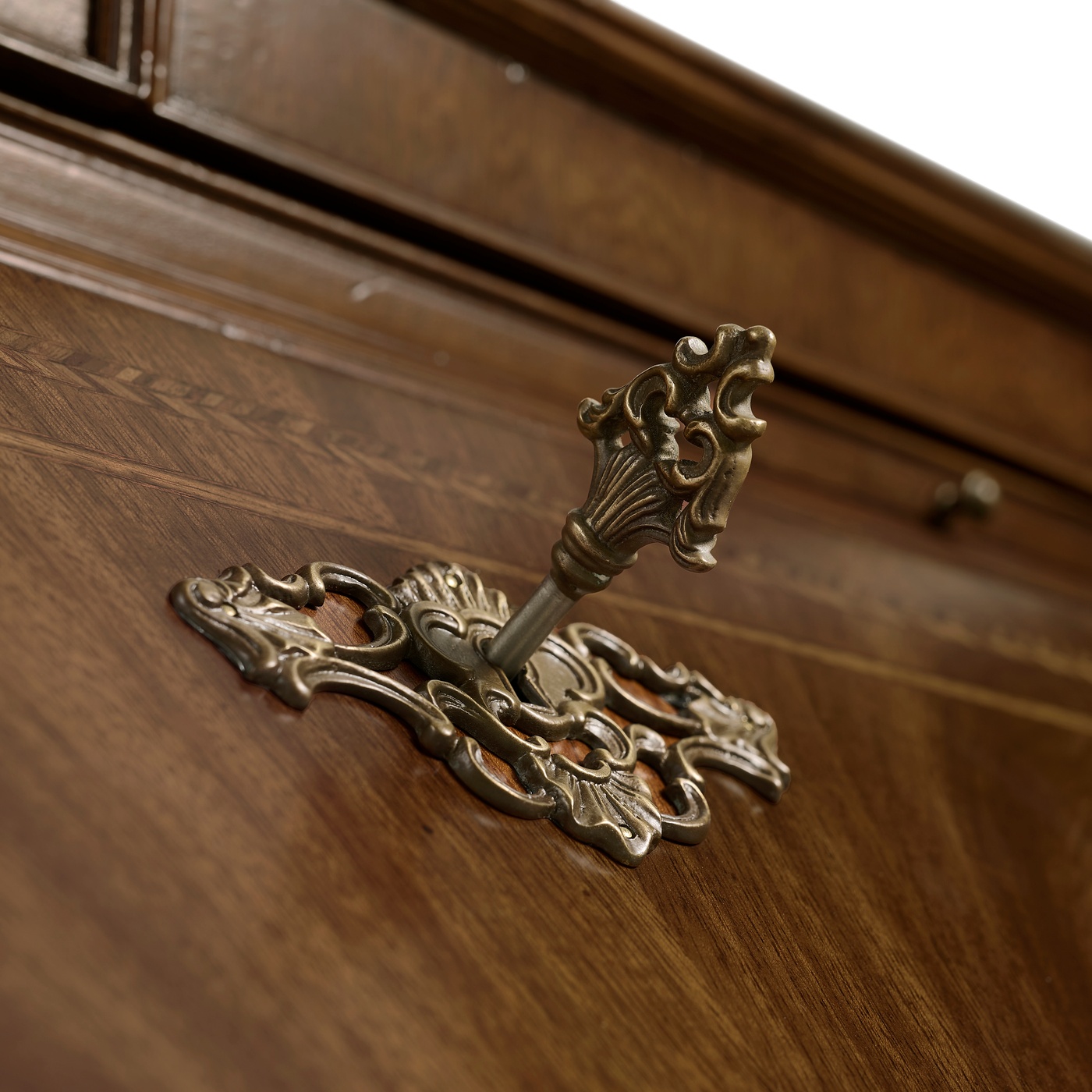 Queen Anne Walnut Bureau with Chinoiserie Interior & Mirrored Doors