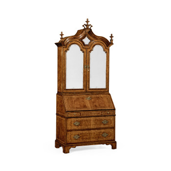 Queen Anne Walnut Bureau with Chinoiserie Interior & Mirrored Doors