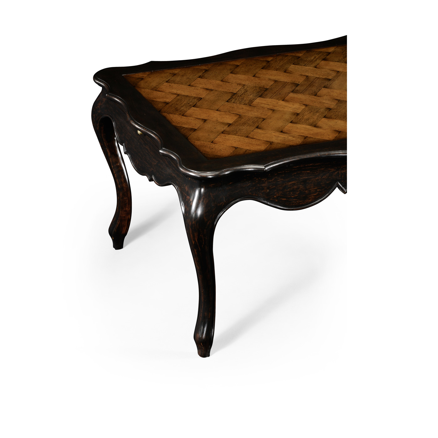 French style black finish coffee table parquet top
