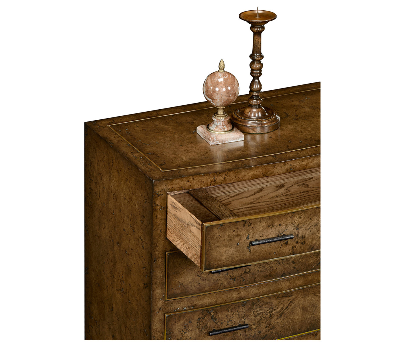Burl oak chest four drawers