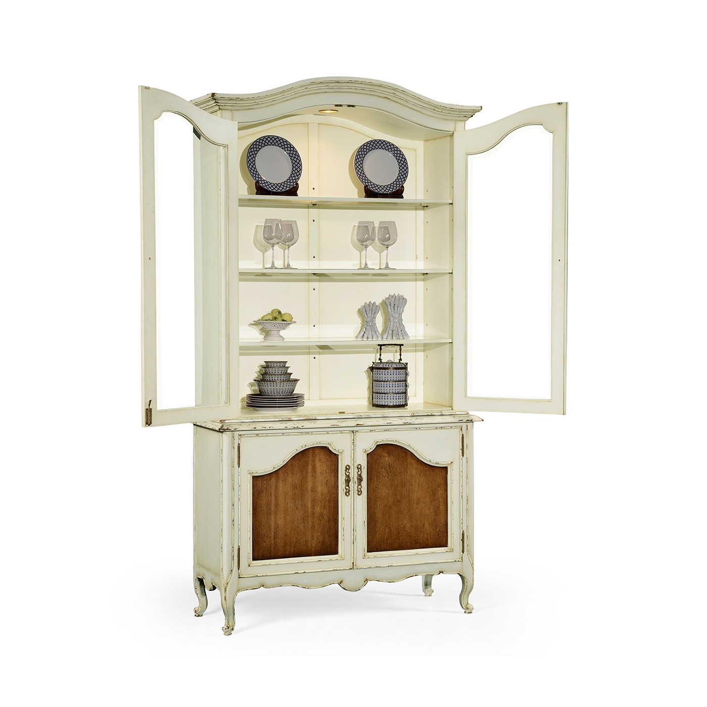 French country style white finish display cabinet