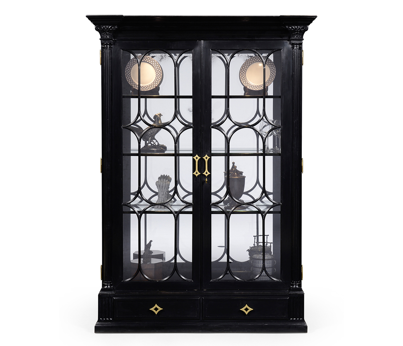 Corinthian Column Black Display Cabinet