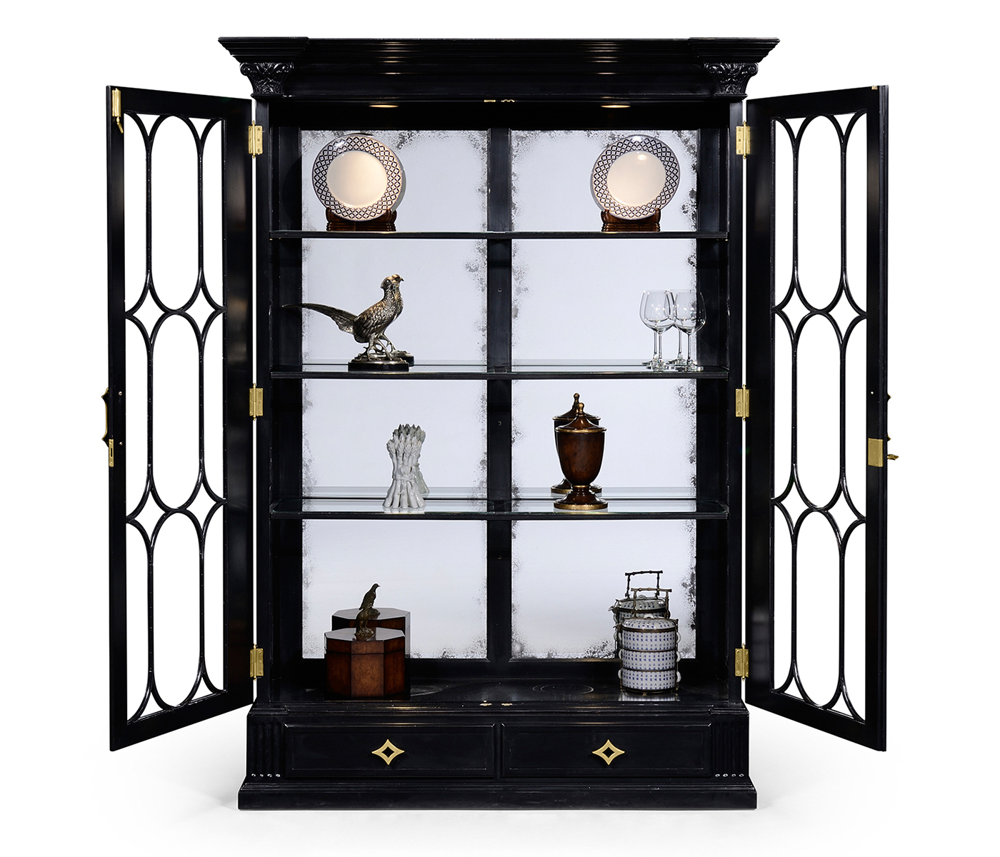 Corinthian Column Black Display Cabinet