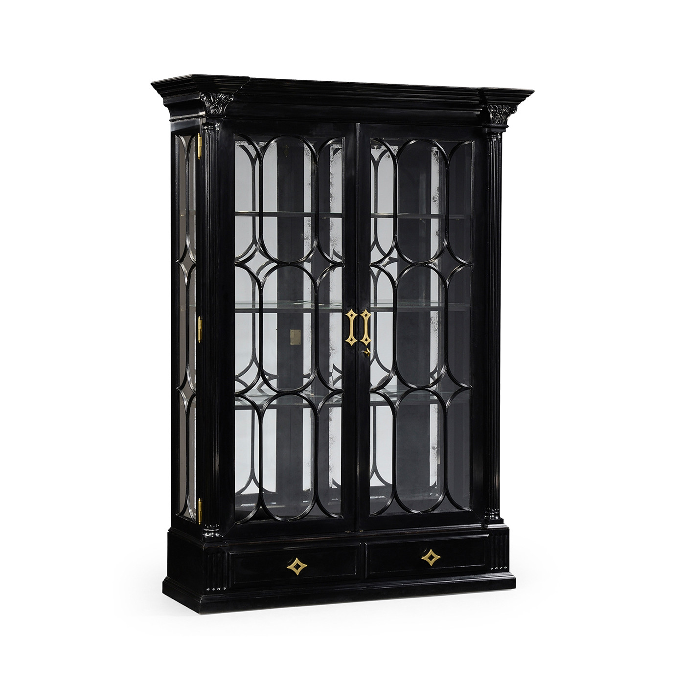 Corinthian Column Black Display Cabinet