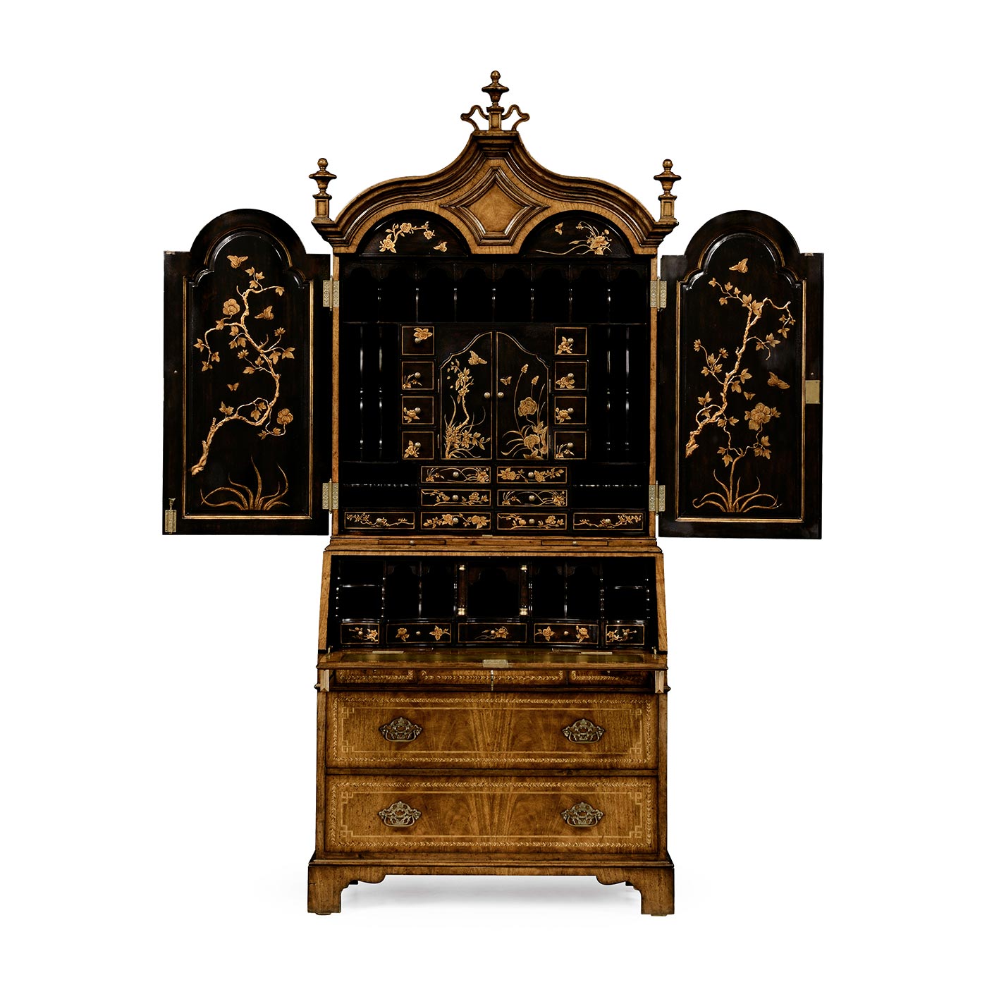 Queen Anne Walnut Bureau with Chinoiserie Interior & Panelled Doors