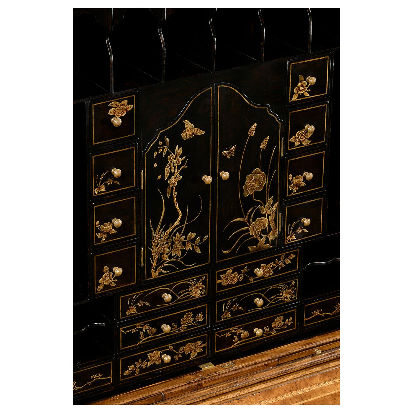 Queen Anne Walnut Bureau with Chinoiserie Interior & Panelled Doors