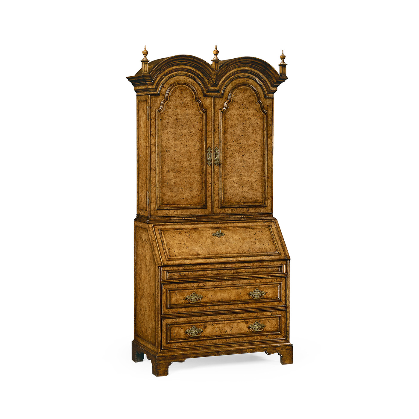 Queen Anne Pollard Veneer Bureau Cabinet (Wooden Doors)
