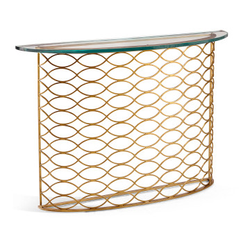 Interlaced Gilded & Glass Demilune Console