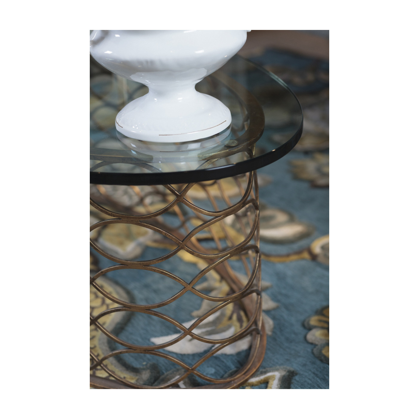 Interlaced bronze & glass oval coffee table