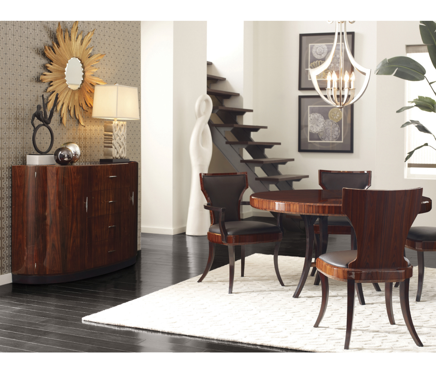 Full Back Art Deco Satin Santos Dining Side Chair