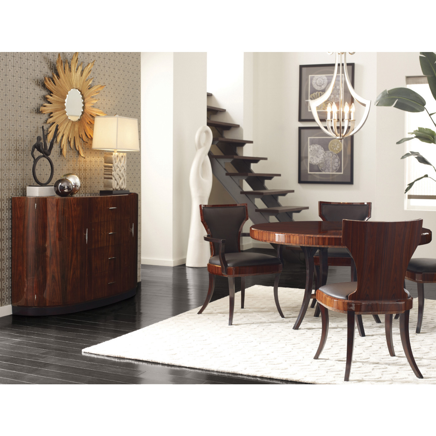 Full Back Art Deco Satin Santos Dining Side Chair