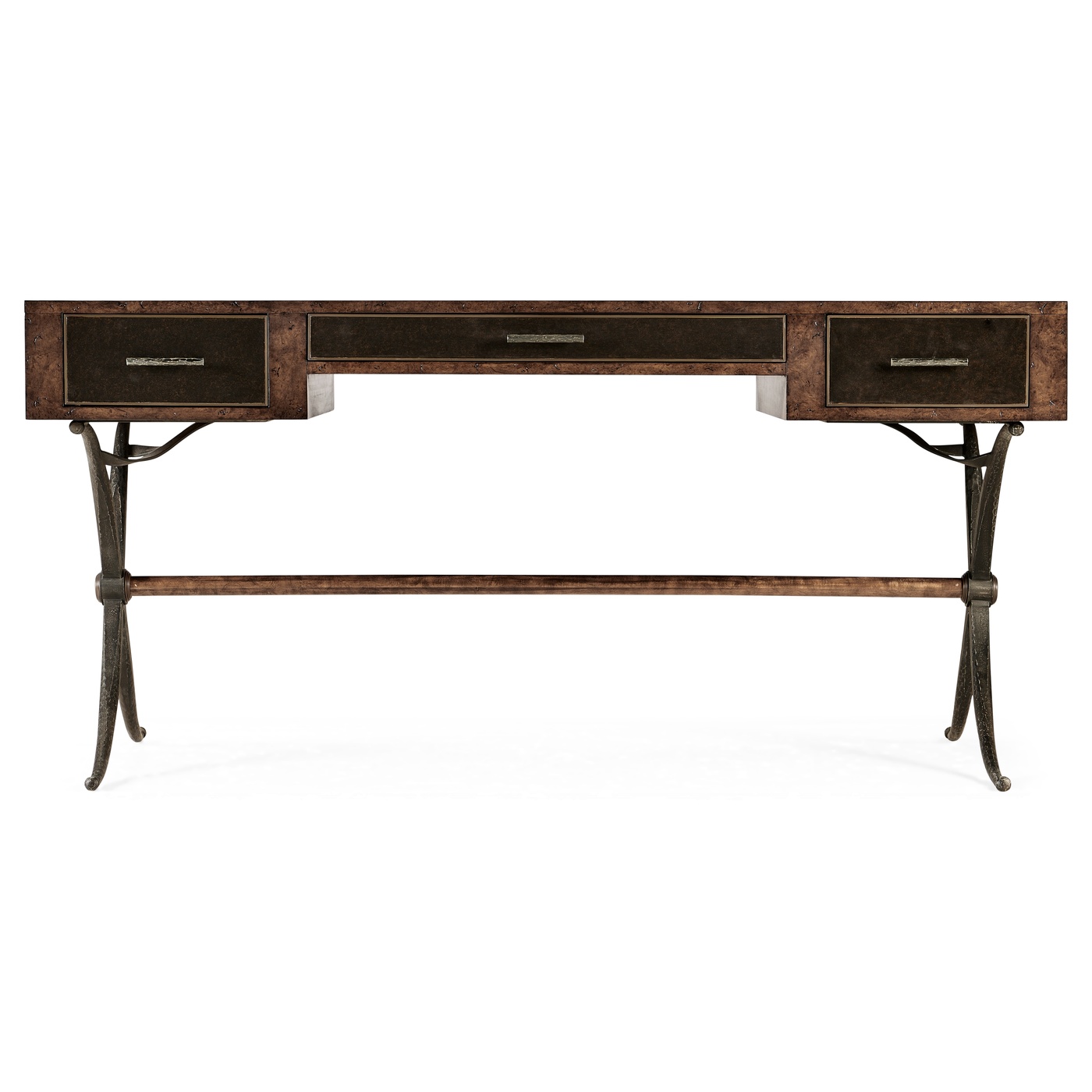 Hammered Iron Bureau Plat with Black Leather Inserts