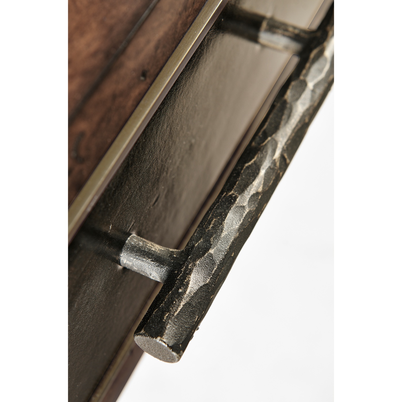 Hammered Iron Bureau Plat with Black Leather Inserts