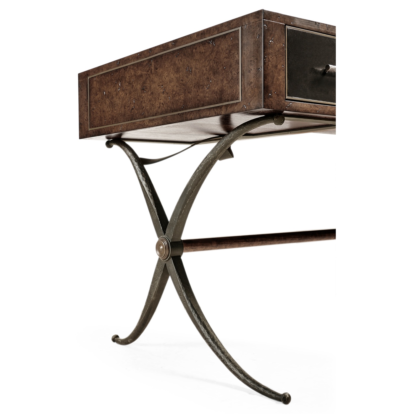 Hammered Iron Bureau Plat with Black Leather Inserts