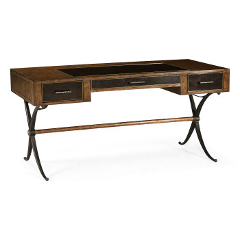 Hammered Iron Bureau Plat with Black Leather Inserts