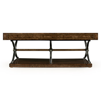 Hammered Iron and Burl Square Coffee Table