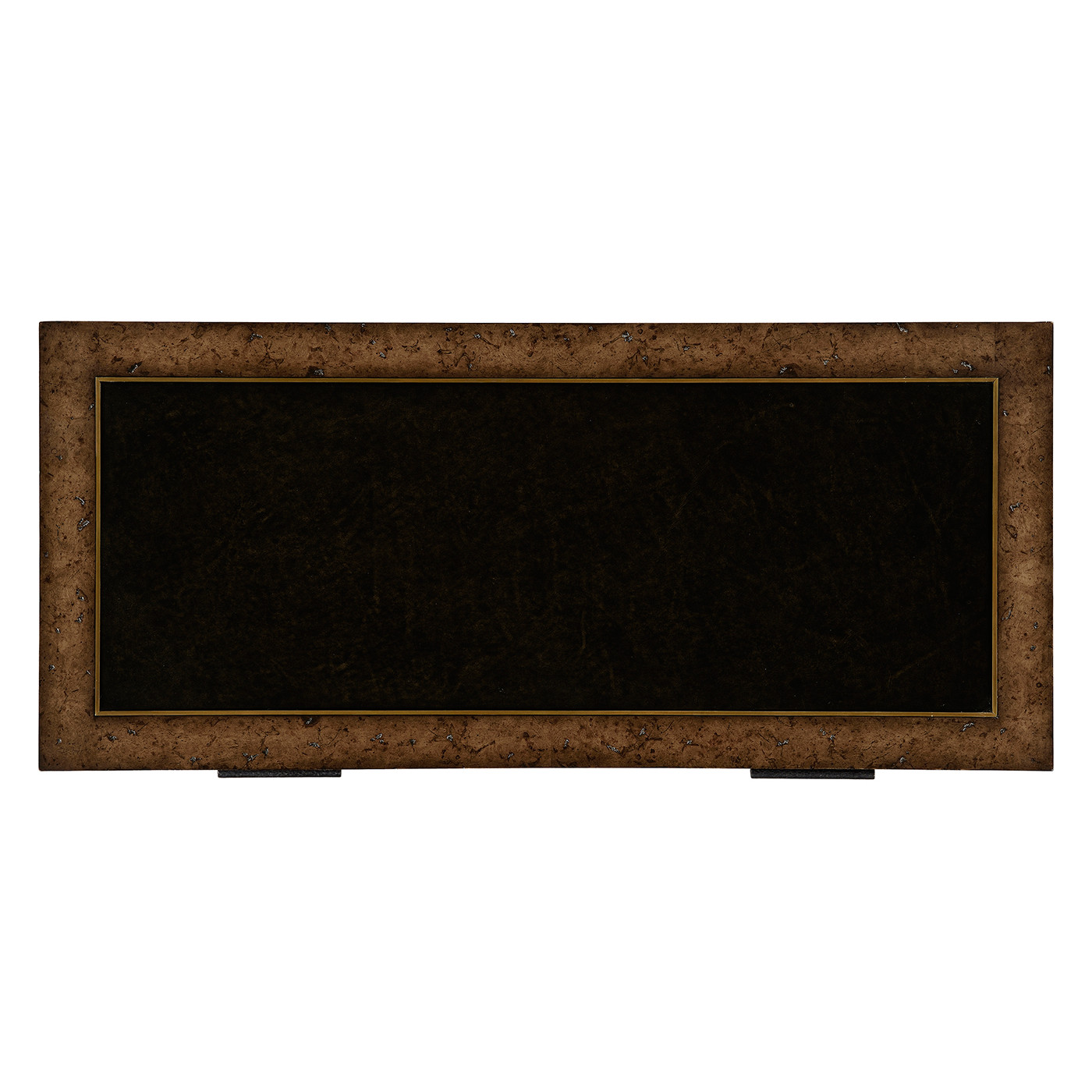 Rustic burl oak and leather chest of four drawers