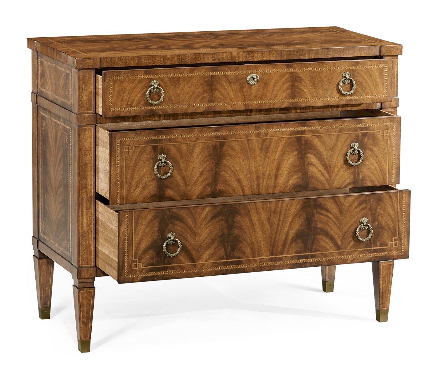 Empire style walnut three drawer chest