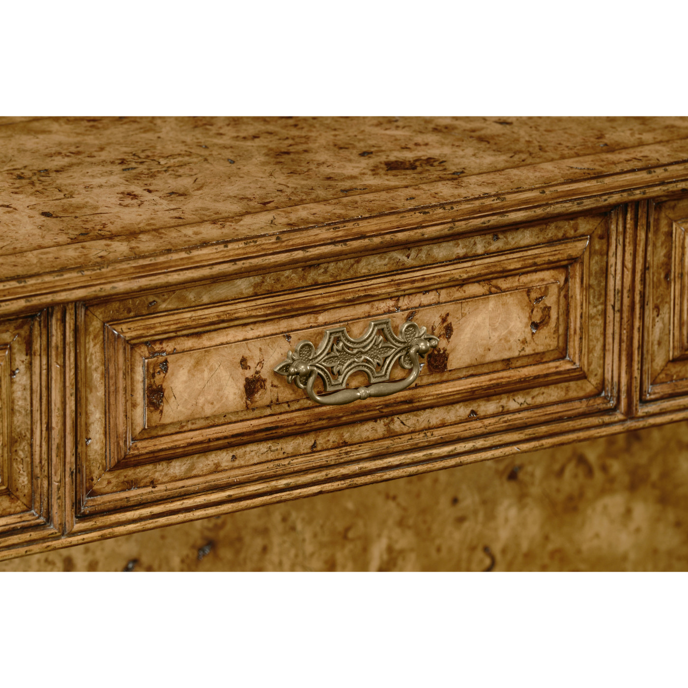 George II style burl oak bookcase with drawers