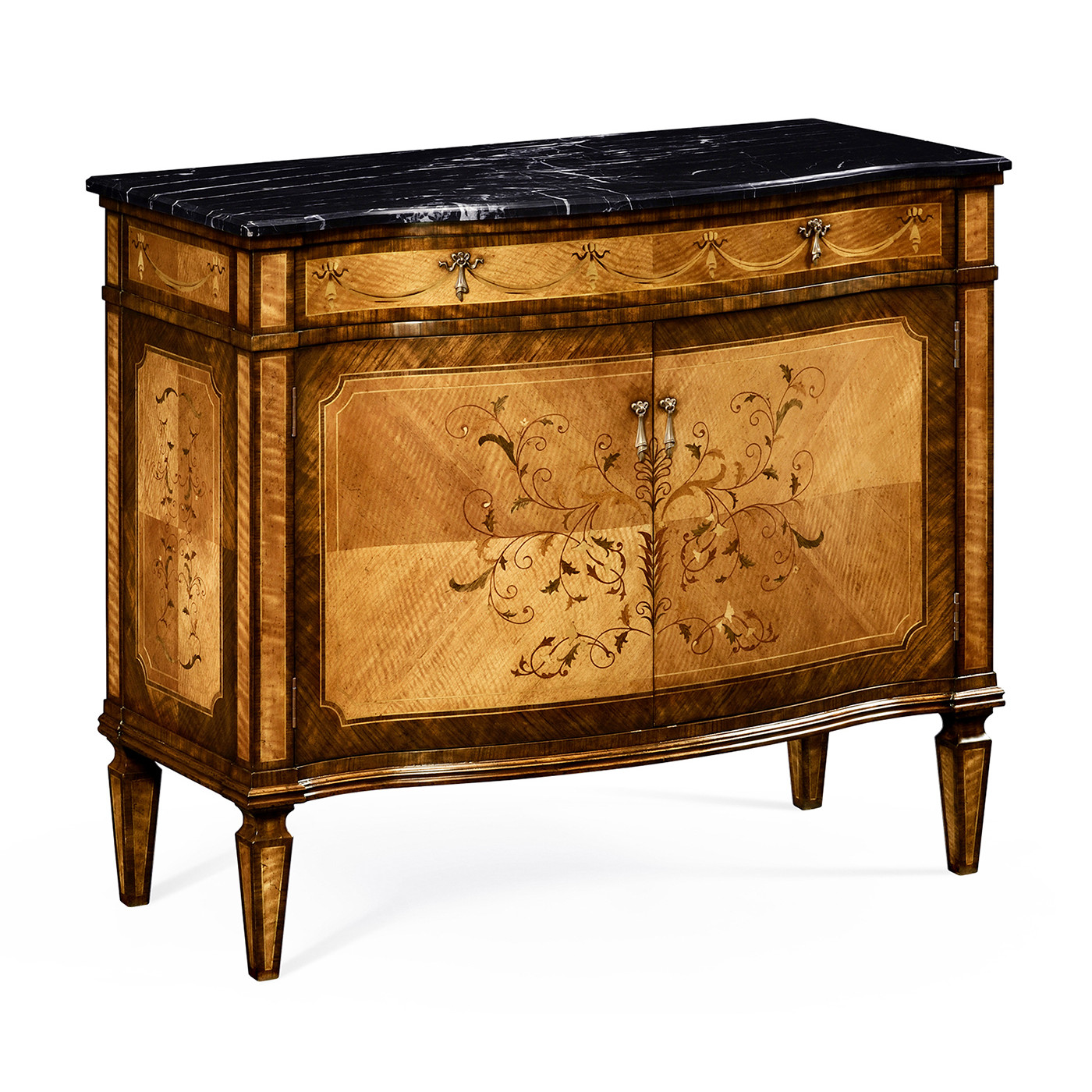 Satinwood & Floral Side Cabinet with Marble Top