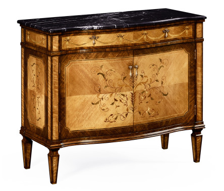 Satinwood & Floral Side Cabinet with Marble Top
