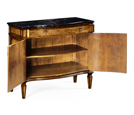 Satinwood & Floral Side Cabinet with Marble Top