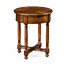 Walnut parquet round side table with contrast inlay