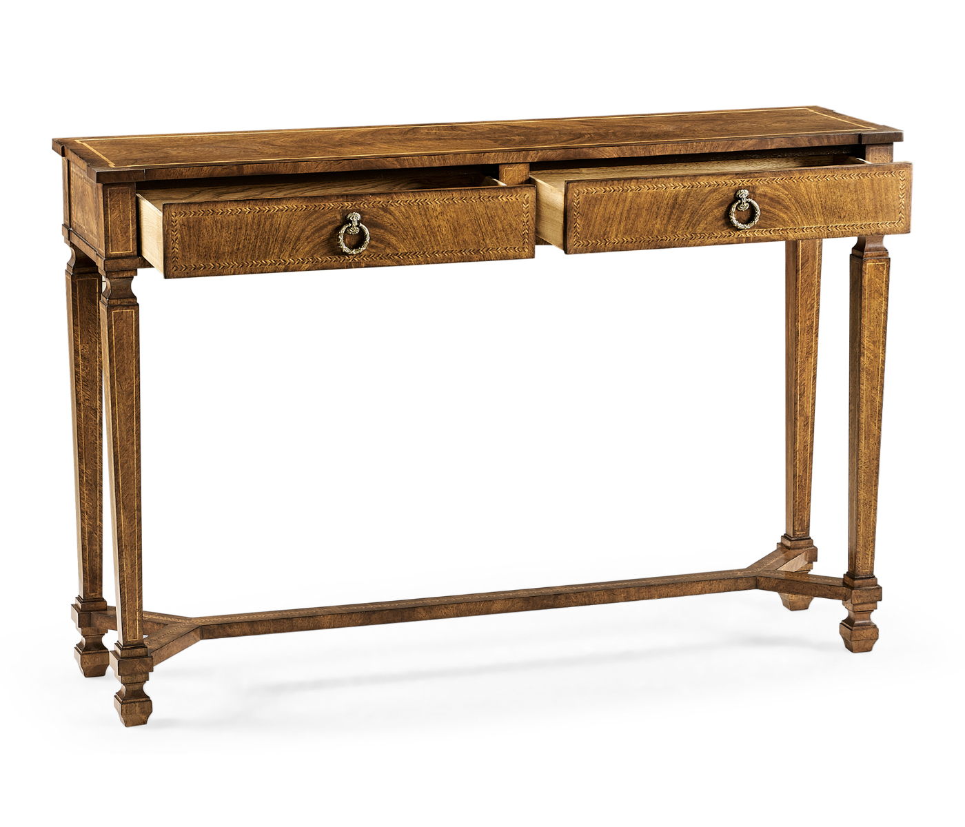 Empire style walnut two drawer console