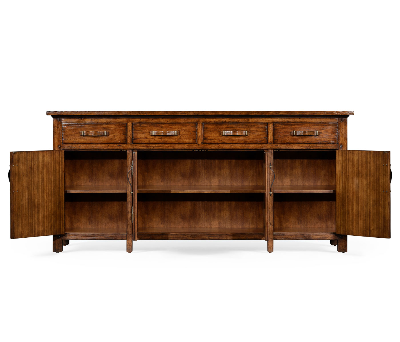 Heavily distressed parquet sideboard with strap handles