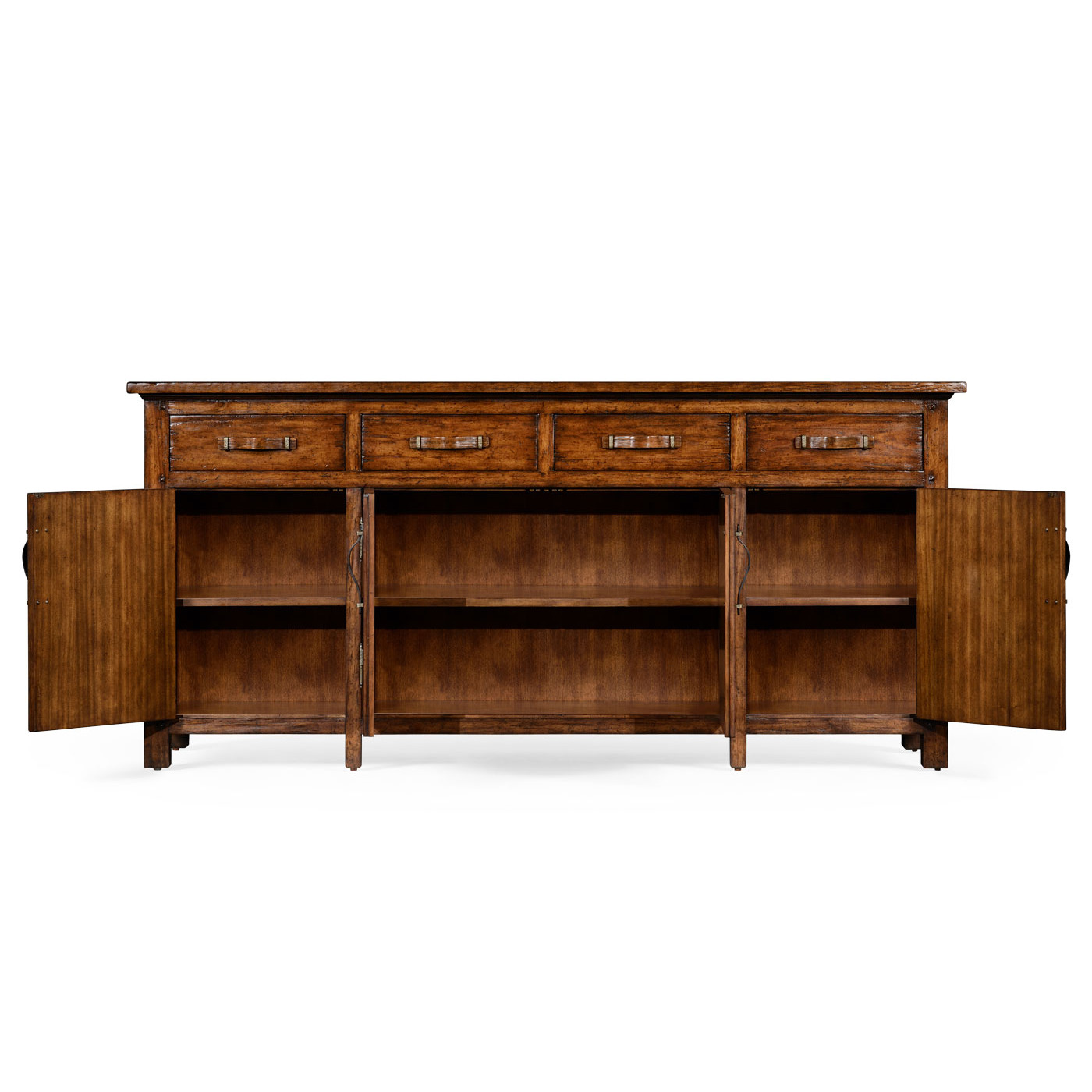 Heavily distressed parquet sideboard with strap handles