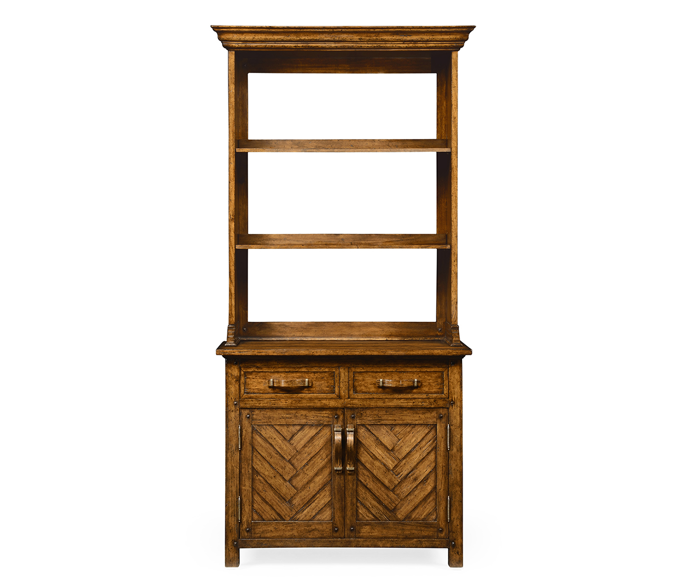 Plank walnut narrow dresser with strap handles