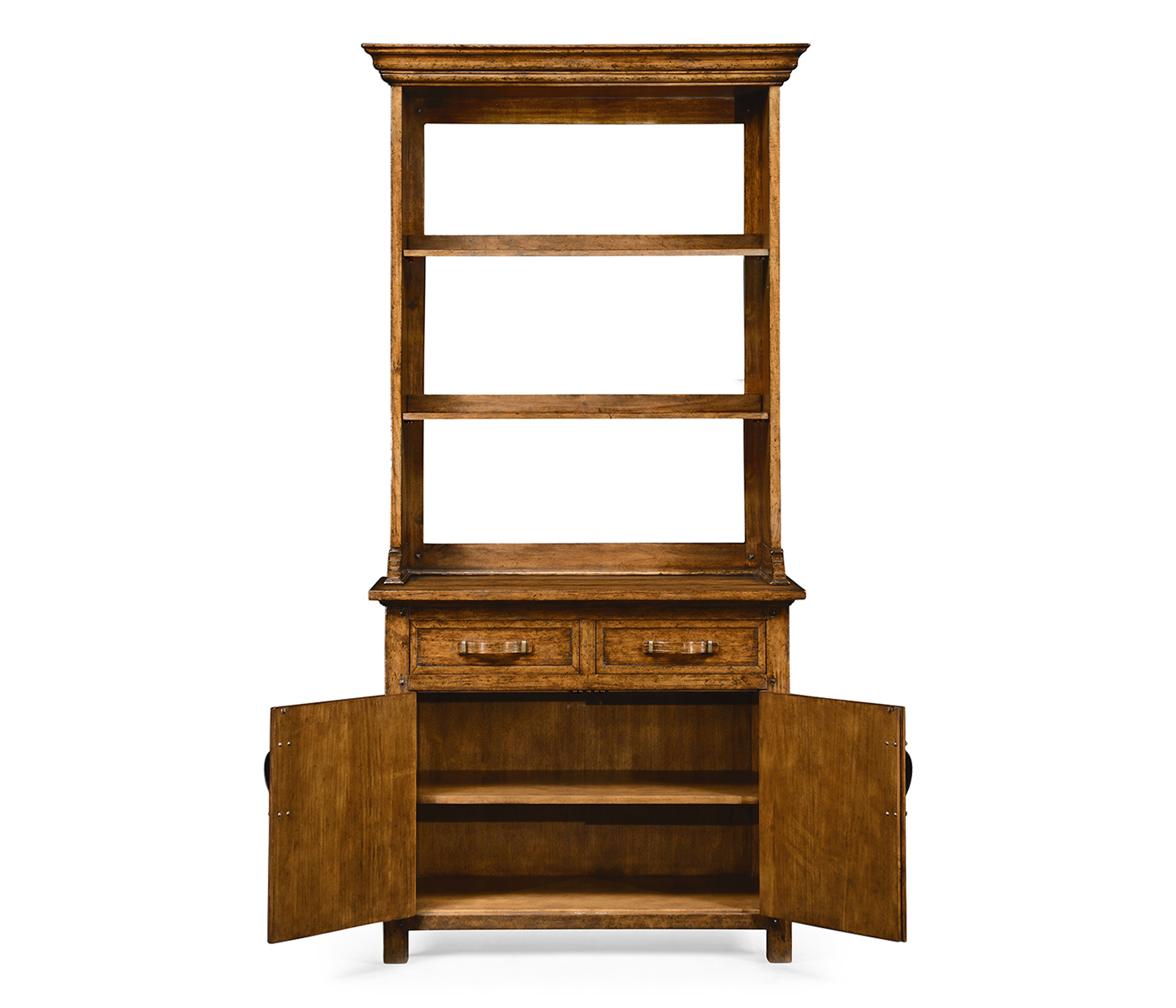 Plank walnut narrow dresser with strap handles