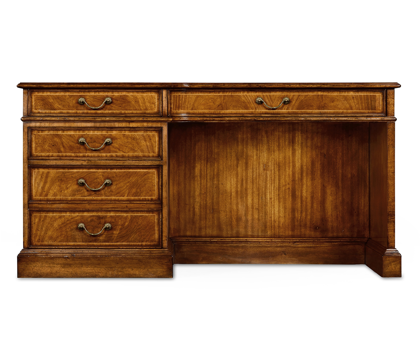 Crotch walnut compact single pedestal desk