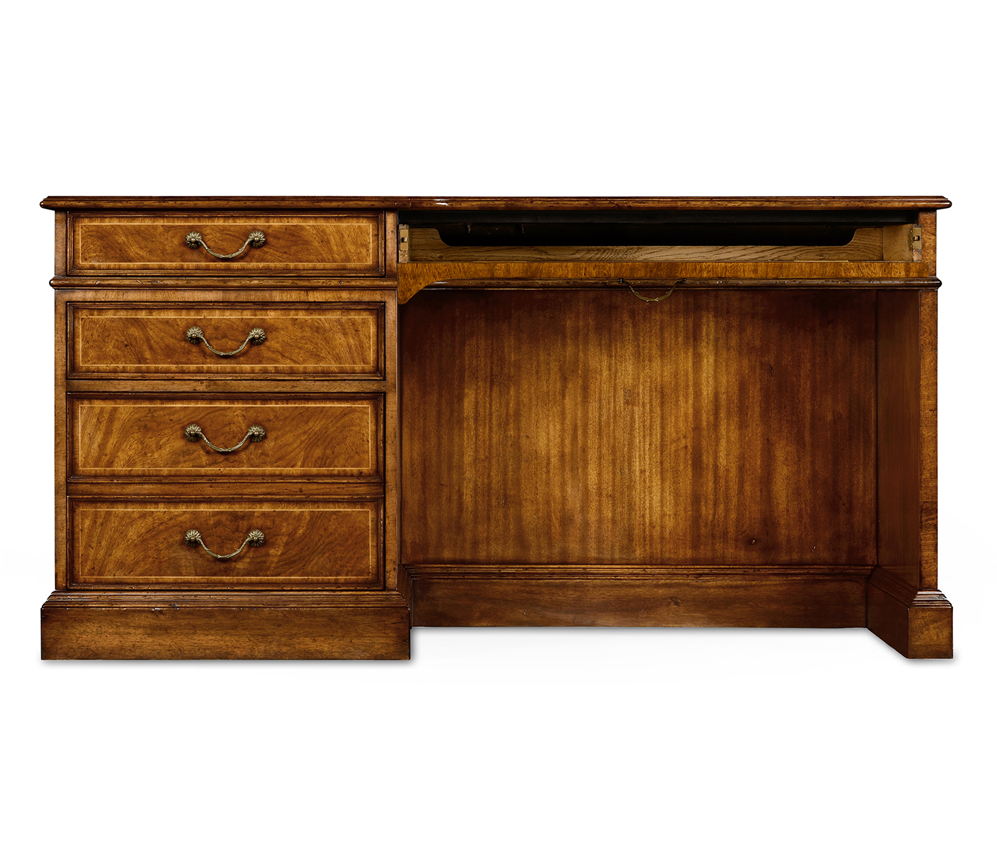 Crotch walnut compact single pedestal desk