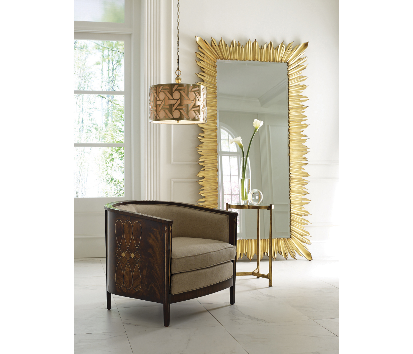 Black finish floor standing rectangular sunburst mirror