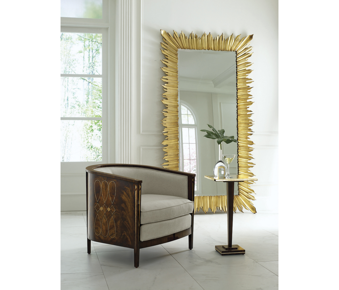 Black finish floor standing rectangular sunburst mirror