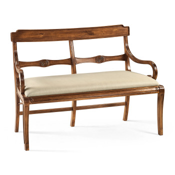 Regency Walnut Bench with Scrolling Arms