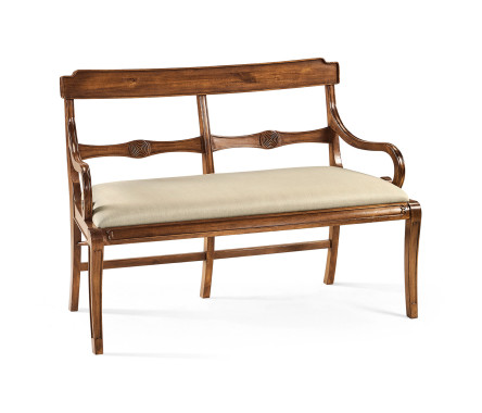 Regency Walnut Bench with Scrolling Arms