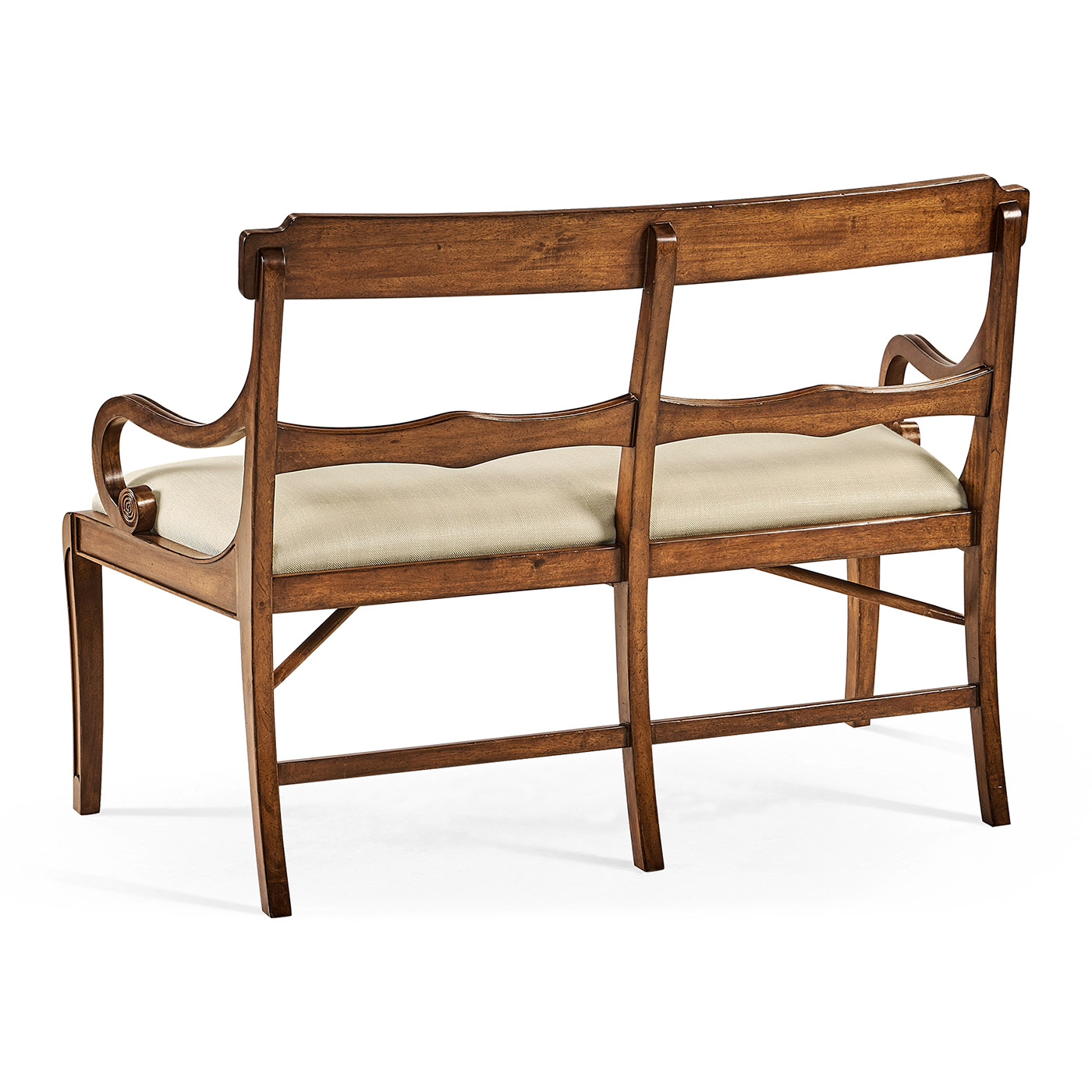 Regency Walnut Bench with Scrolling Arms