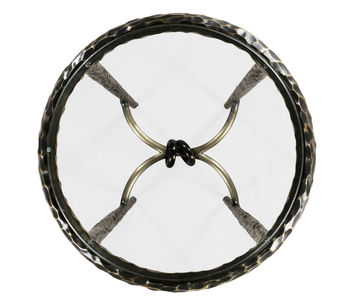 Bronze finish hammered iron circular wine table