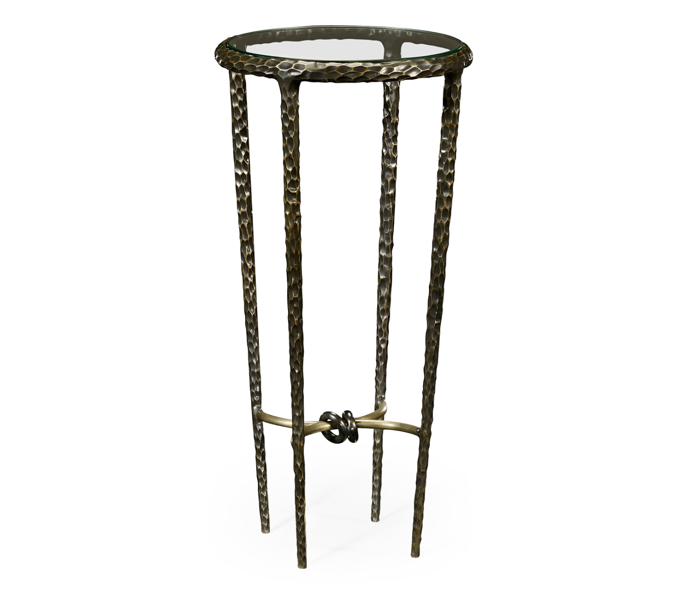Bronze finish hammered iron circular wine table